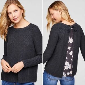 Loft Peony Tie Back Mixed Media Sweater